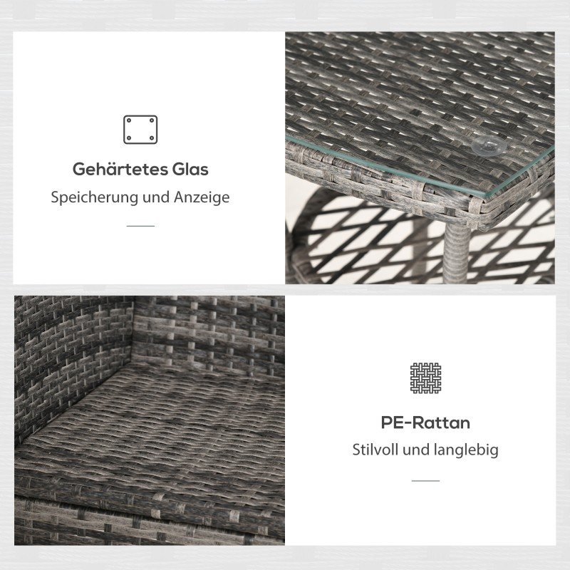 Parvekekalustesetti 2 hengelle, 3 osaa, PE-rottinki/metalli, karkaistu lasipöytä, tummanharmaa