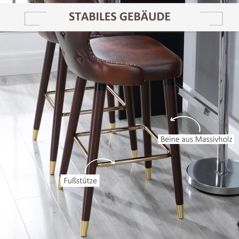 Baarituolit ruokapöydän tai saarekkeen ääreen, keinonahka, puu/metalli, 52x53x101 cm, 2 kpl, ruskea