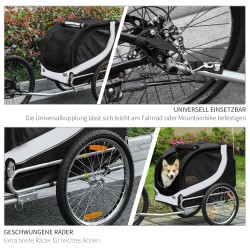 Koiran pyöräperävaunu 20 kg teräsrungolla ja verkkoikkunoilla valkoinen/musta