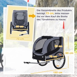 Koiran polkupyöräkärry teräsrunko 20 kg taittuva 130 x 73 x 90 cm harmaa/musta