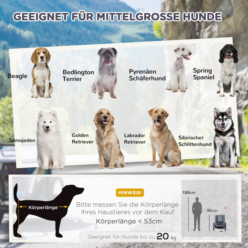 Koiran polkupyöräkärry teräsrunko 20 kg taittuva 130 x 73 x 90 cm harmaa/musta