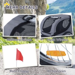 Koiran polkupyöräkärry teräsrunko 20 kg taittuva 130 x 73 x 90 cm harmaa/musta