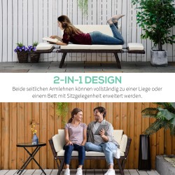 Puutarhasohva 2 hengen polyrottinki teräsrunko taittuvat käsinojat ruskea 129 x 63 x 67 cm