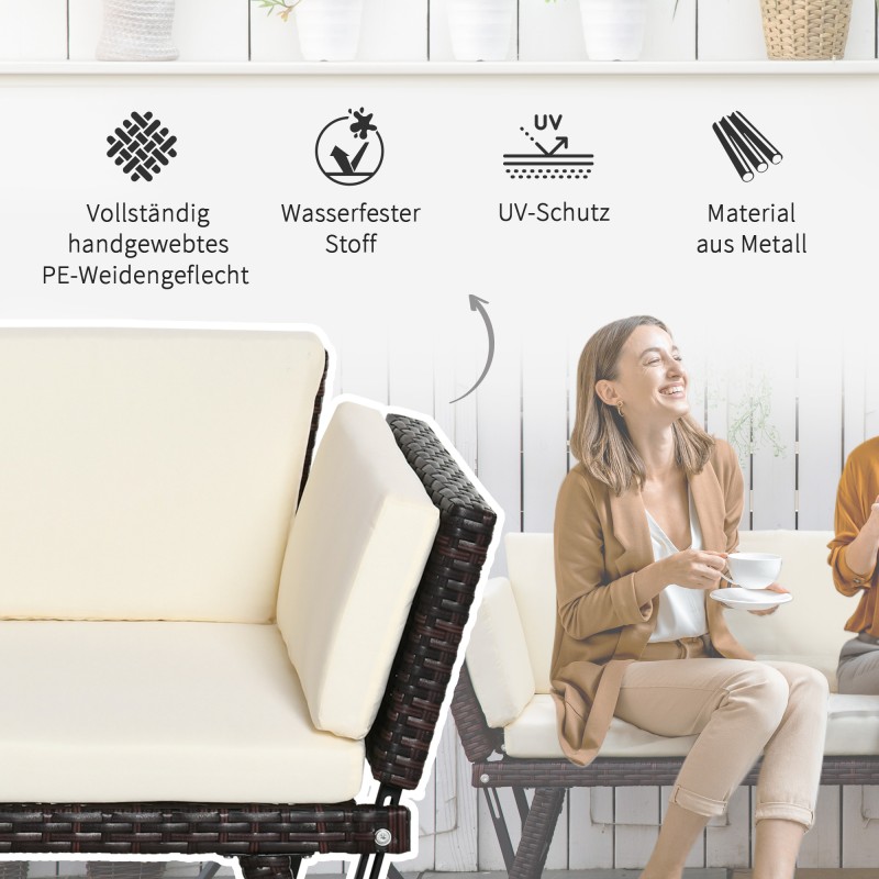 Puutarhasohva 2 hengen polyrottinki teräsrunko taittuvat käsinojat ruskea 129 x 63 x 67 cm