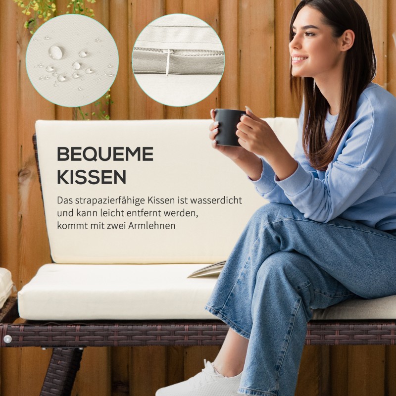 Puutarhasohva 2 hengen polyrottinki teräsrunko taittuvat käsinojat ruskea 129 x 63 x 67 cm