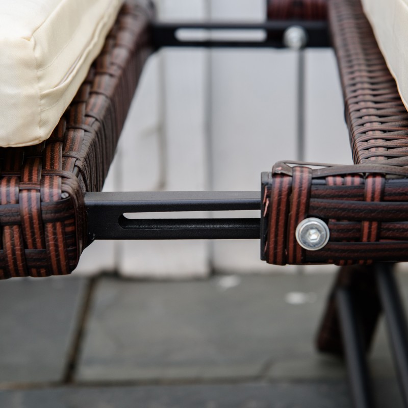 Puutarhasohva 2 hengen polyrottinki teräsrunko taittuvat käsinojat ruskea 129 x 63 x 67 cm