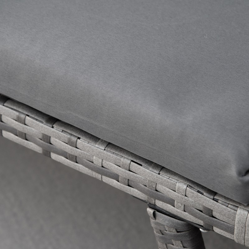 Polyrottinkinen puutarhasohva 2‑hengen, teräsrunko, selkä- ja istuintyynyt, harmaa 129 x 63 x 67 cm