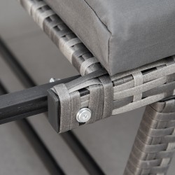 Polyrottinkinen puutarhasohva 2‑hengen, teräsrunko, selkä- ja istuintyynyt, harmaa 129 x 63 x 67 cm