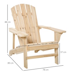 Adirondack puutarhatuoli ulkokäyttöön, tannenpuu, korkea selkänoja, leveät käsinojat, naturholz