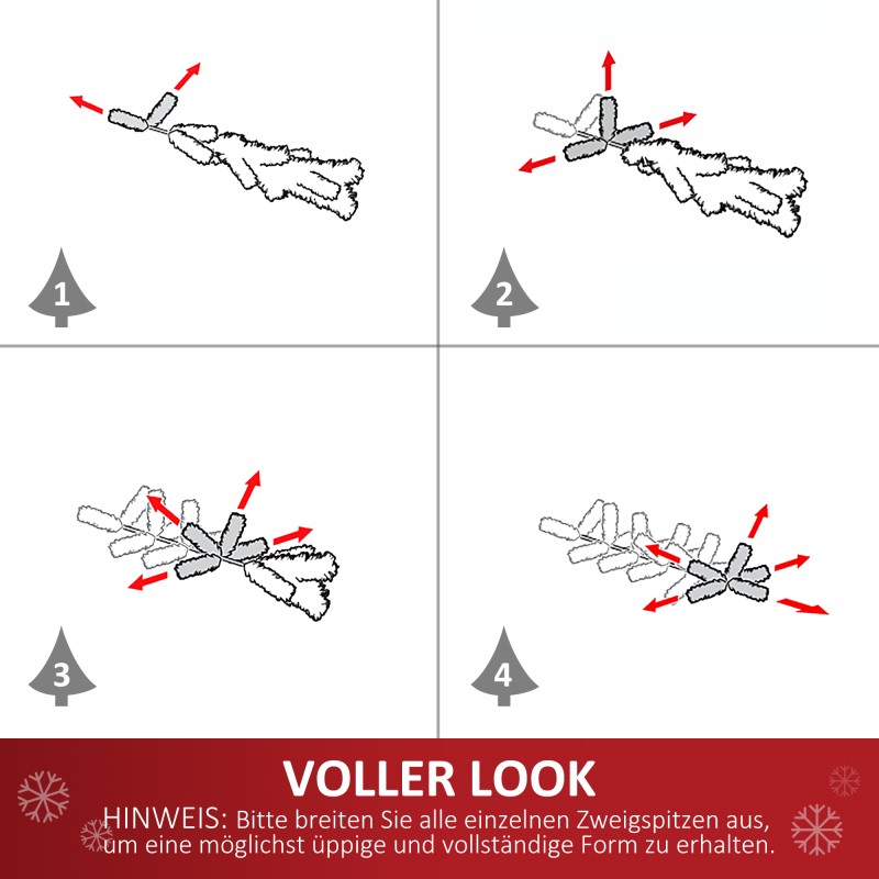 Keinotekoinen joulukuusi 180 cm, 745 oksankärkeä, LED-valot 200 kpl, koristepallot ja metallijalka, vihreä