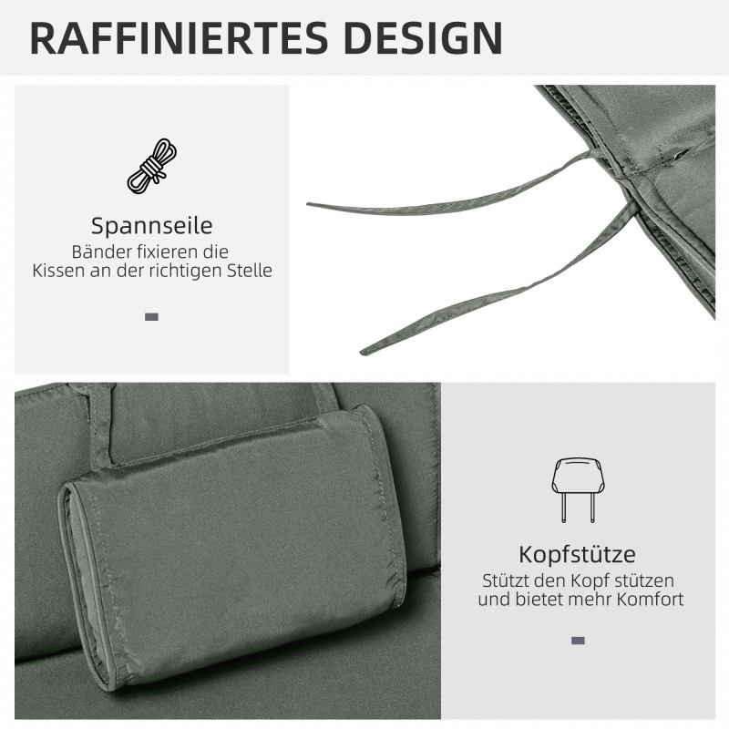 Lepotuolin pehmuste päätytyynyllä, polyesteri, 198 x 53 x 5 cm, harmaa