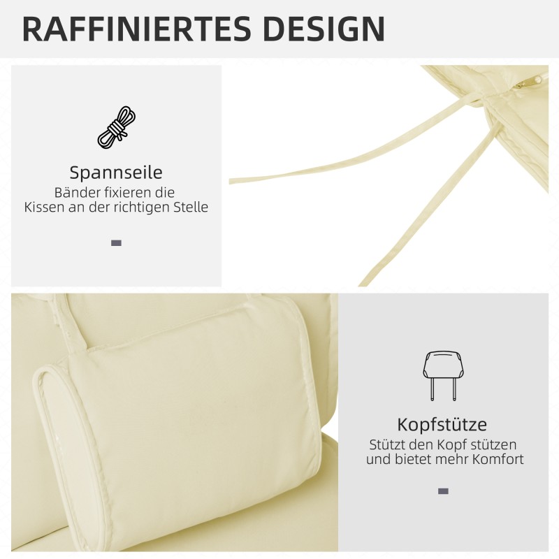 Lepotuolin pehmuste päätyynyllä, polyesteri, 198 x 53 x 5 cm, kermanvalkoinen (vain pehmuste)