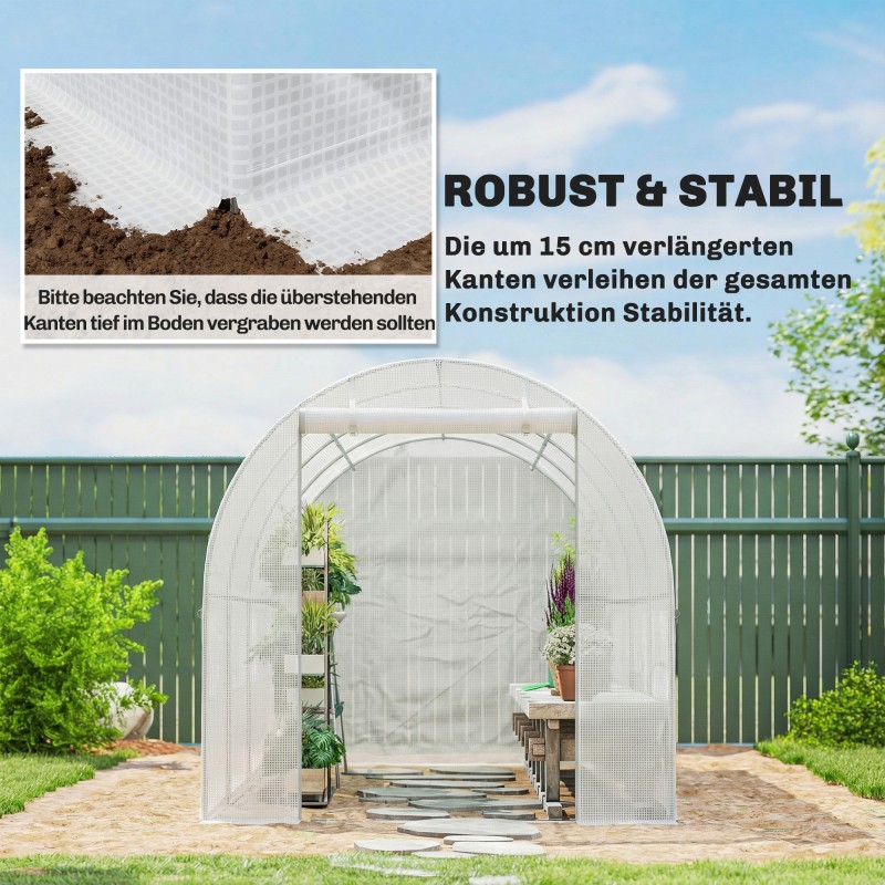 Kasvihuoneen vaihtopeite tunnelikasvihuoneeseen PE 4 x 2 m valkoinen, ovi ja 8 ikkunaa