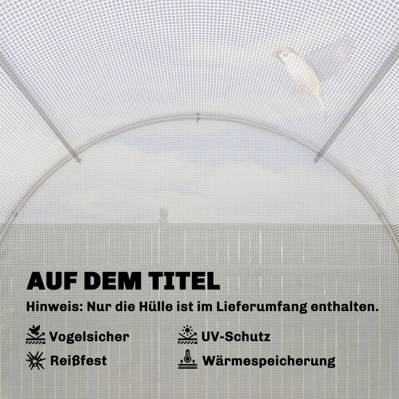 Kasvihuoneen vaihtopeite tunnelikasvihuoneeseen PE 4 x 2 m valkoinen, ovi ja 8 ikkunaa