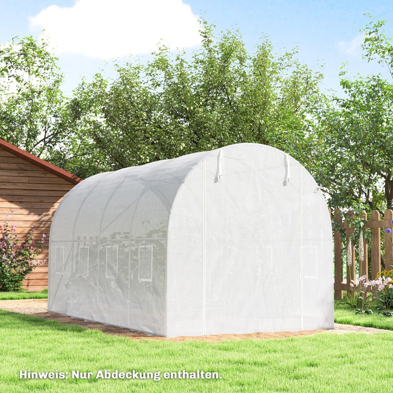 Kasvihuoneen vaihtopeite tunnelikasvihuoneeseen PE 4 x 2 m valkoinen, ovi ja 8 ikkunaa