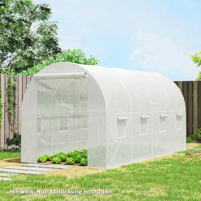 Kasvihuoneen vaihtopeite tunnelikasvihuoneeseen PE 4 x 2 m valkoinen, ovi ja 8 ikkunaa
