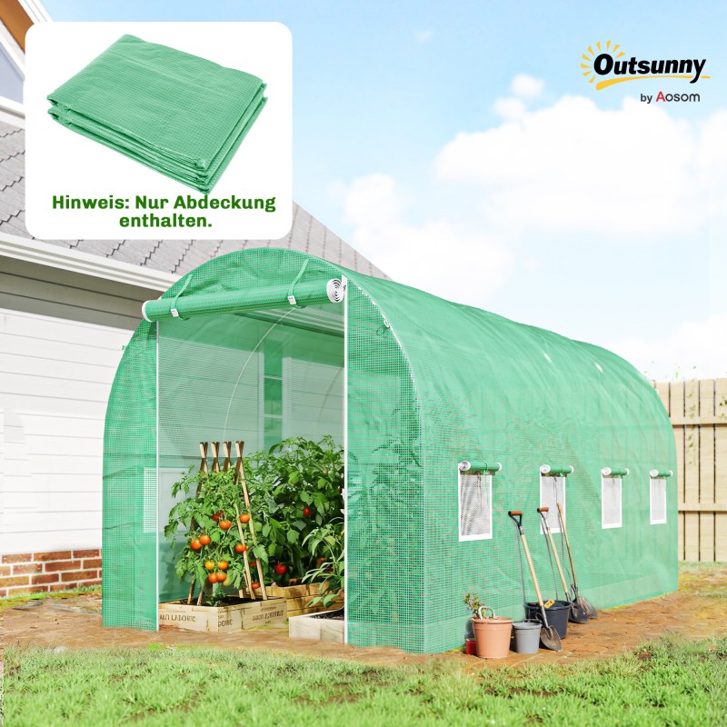 Tunnelikasvihuoneen päällyskangas PE-muovia 4 x 2 x 2 m, 8 ikkunaa, ovi, vihreä