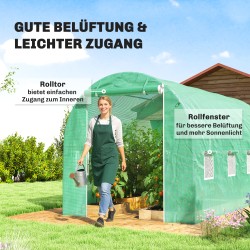 Tunnelikasvihuoneen päällyskangas PE-muovia 4 x 2 x 2 m, 8 ikkunaa, ovi, vihreä