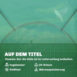 Tunnelikasvihuoneen päällyskangas PE-muovia 4 x 2 x 2 m, 8 ikkunaa, ovi, vihreä