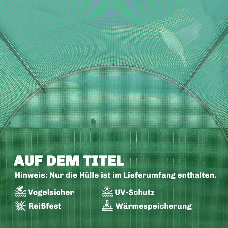 Tunnelikasvihuoneen päällyskangas PE-muovia 4 x 2 x 2 m, 8 ikkunaa, ovi, vihreä