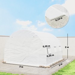 Kasvihuoneen vaihtopeite PE 3 x 3 m, rullattava ovi ja 6 ikkunaa, valkoinen