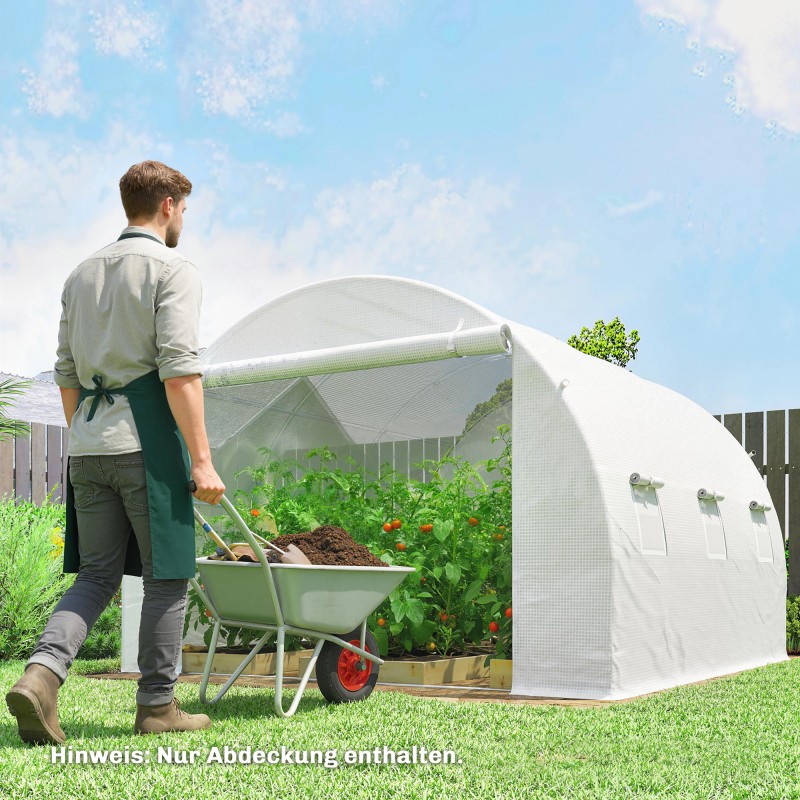 Kasvihuoneen vaihtopeite PE 3 x 3 m, rullattava ovi ja 6 ikkunaa, valkoinen