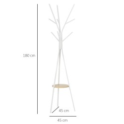 Naulakko hyllyllä ja 8 koukulla, metallirunko ja MDF, 45 x 45 x 180 cm, valkoinen