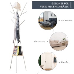 Naulakko hyllyllä ja 8 koukulla, metallirunko ja MDF, 45 x 45 x 180 cm, valkoinen