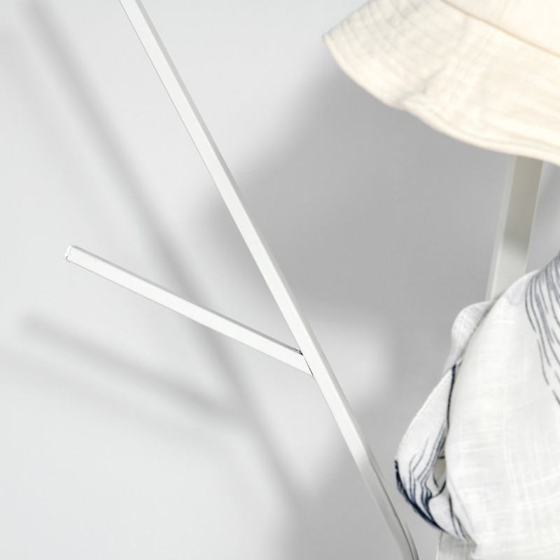 Naulakko hyllyllä ja 8 koukulla, metallirunko ja MDF, 45 x 45 x 180 cm, valkoinen