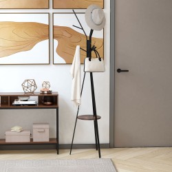 Naulakkoteline eteiseen, metallirunko ja MDF, 45 x 45 x 180 cm, musta/ruskea