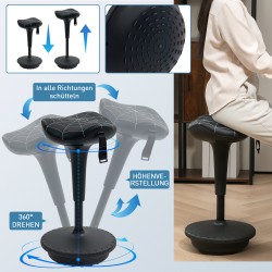 Ergonominen työjakkara keinutoiminnolla, korkeussäädettävä 65,5–83,5 cm, musta