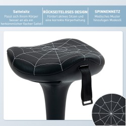 Ergonominen työjakkara keinutoiminnolla, korkeussäädettävä 65,5–83,5 cm, musta