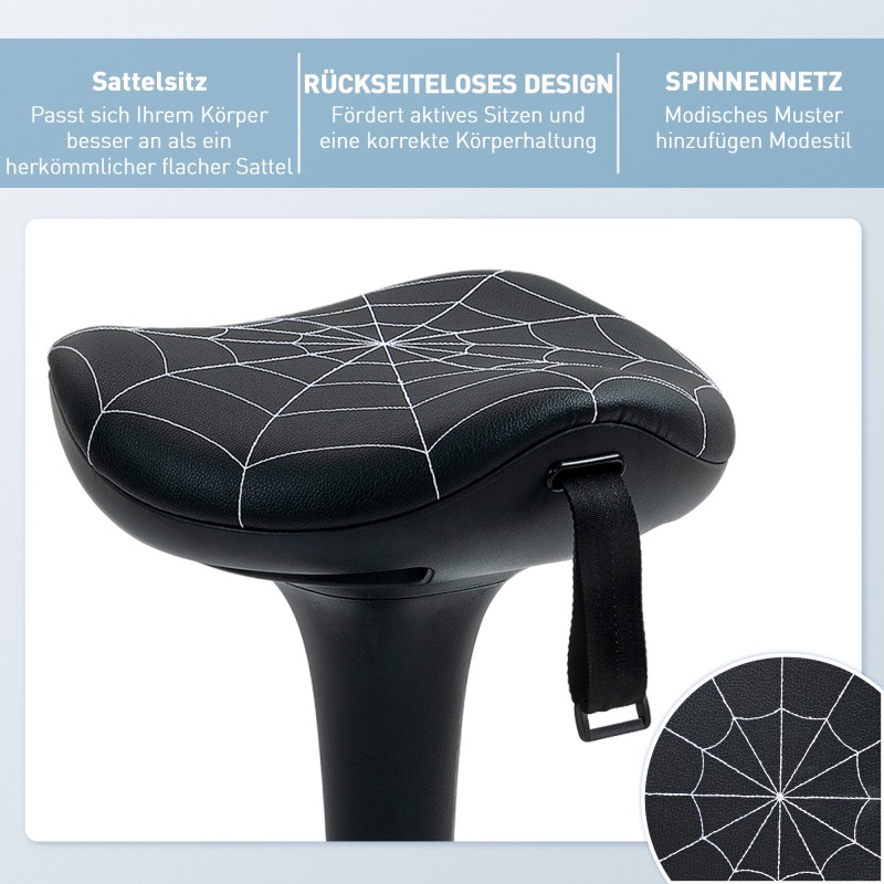 Ergonominen työjakkara keinutoiminnolla, korkeussäädettävä 65,5–83,5 cm, musta