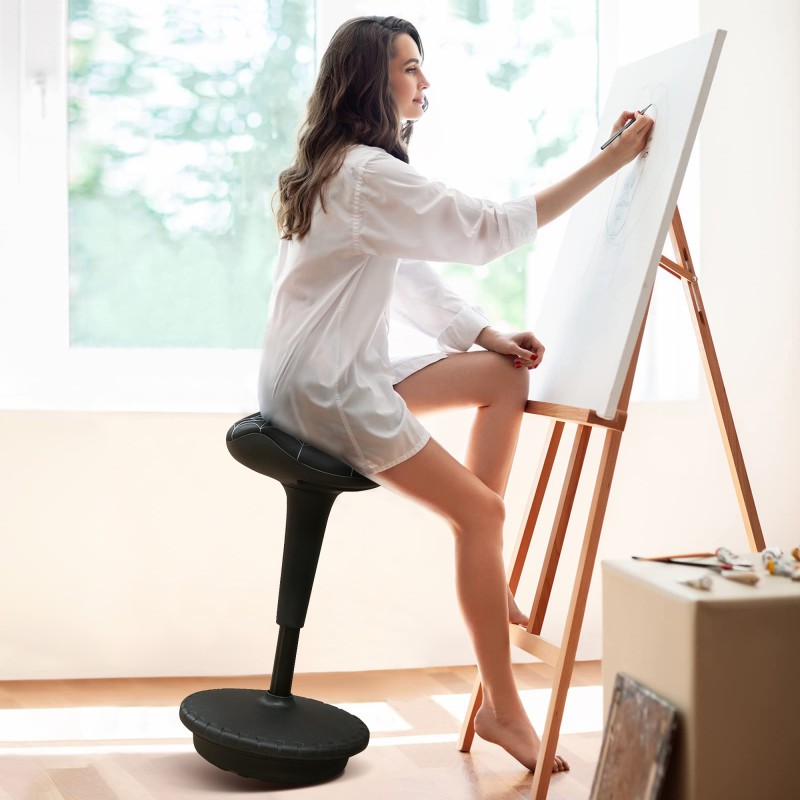 Ergonominen työjakkara keinutoiminnolla, korkeussäädettävä 65,5–83,5 cm, musta