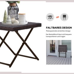 Ulkosivupöytä polyrottinkia 40x40x40 cm ruskea, taittuva parveke- ja puutarhapöytä