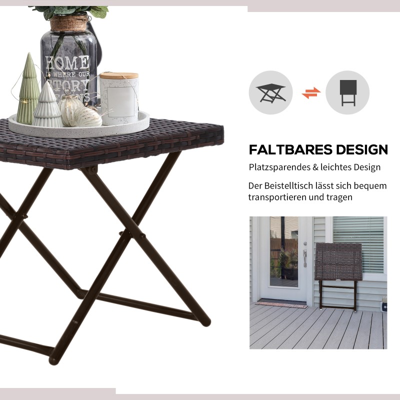 Ulkosivupöytä polyrottinkia 40x40x40 cm ruskea, taittuva parveke- ja puutarhapöytä