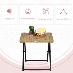 Ulkopöytä parvekkeelle, taitettava polyrottinki, teräsrunko, 40x40x40 cm, luonnon sävy