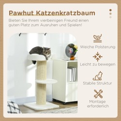 Kissan raapimis- ja kiipeilypuu 91 cm, paksut tolpat, lammaskarvakangas, creme