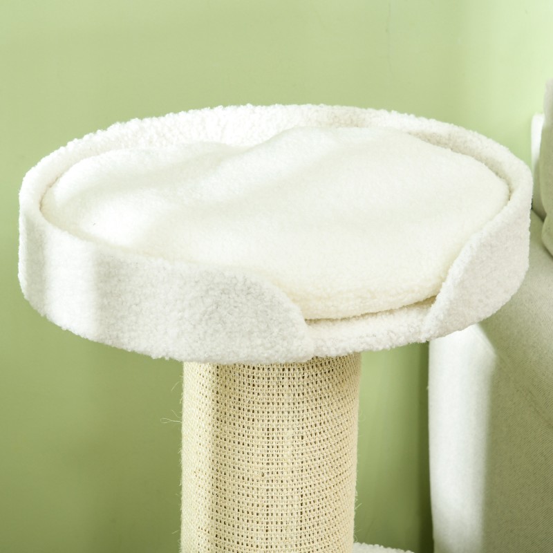 Kissan raapimis- ja kiipeilypuu 91 cm, paksut tolpat, lammaskarvakangas, creme