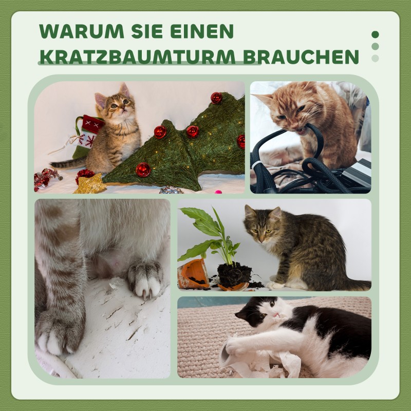 Kissan kiipeily- ja raapimispuu 91 cm, lampaanvillakangas ja sisal, vihreä