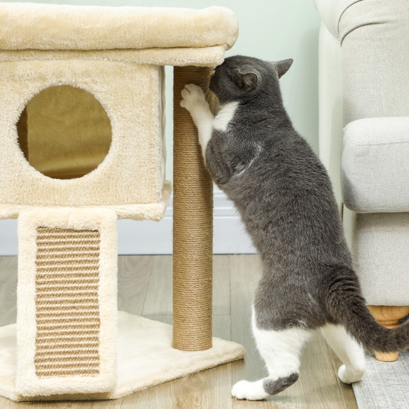 Kissan raapimispuu juuttiraapimismatolla ja pesäkololla 40 x 40 x 57 cm beige