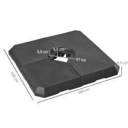 Täytettävä varjopainosarja puutarha‑ ja terassivarjolle, 4 osaa, HDPE, 100 x 100 cm, musta