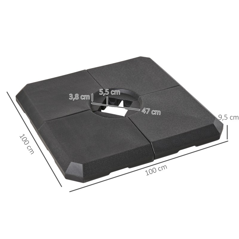 Täytettävä varjopainosarja puutarha‑ ja terassivarjolle, 4 osaa, HDPE, 100 x 100 cm, musta