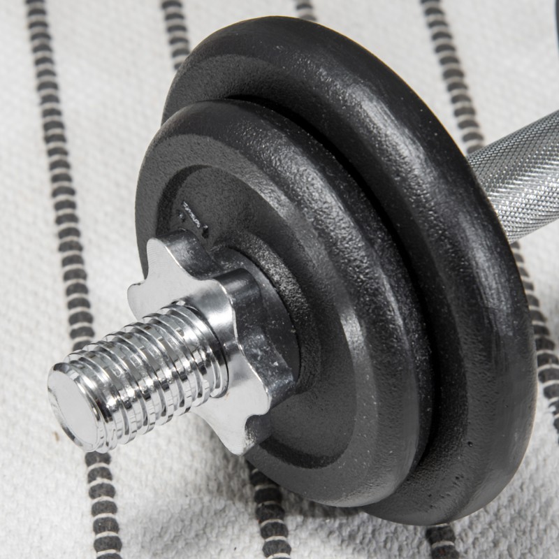 Käsipainosetti 2-in-1 lyhyt- ja pitkä tanko 20 kg, 8 levypainoa, rauta, musta