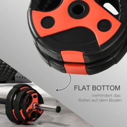 Levytankosetti 20 kg kotitreeniin, metallinen tanko ja 6 levypainoa, musta/punainen