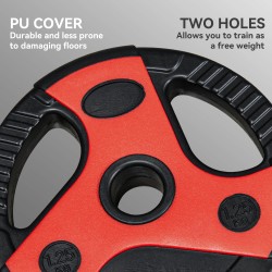 Levytankosetti 20 kg kotitreeniin, metallinen tanko ja 6 levypainoa, musta/punainen