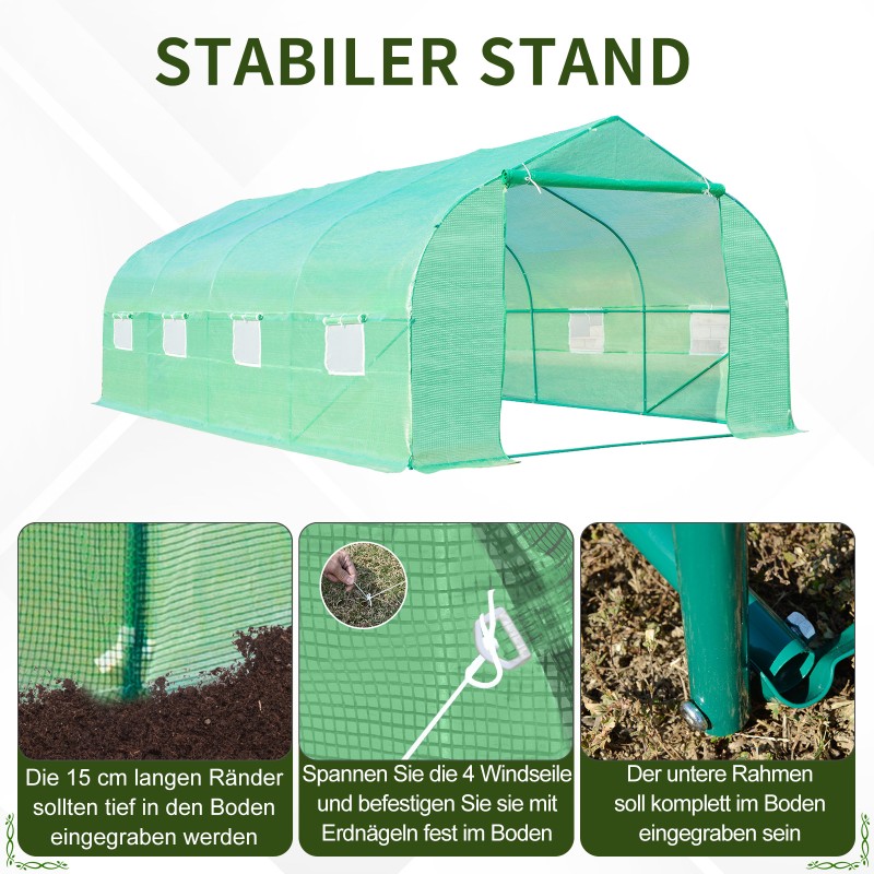 Kasviteltta kasvihuone PE-muovi 595 × 300 × 200 cm vihreä