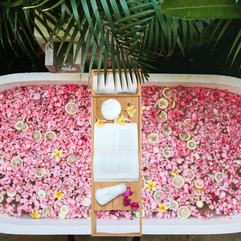 Kylpytaso kylpyammeeseen bambua säädettävä 70–105 cm luonnonvärinen