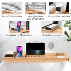 Kylpytaso kylpyammeeseen bambua säädettävä 70–105 cm luonnonvärinen