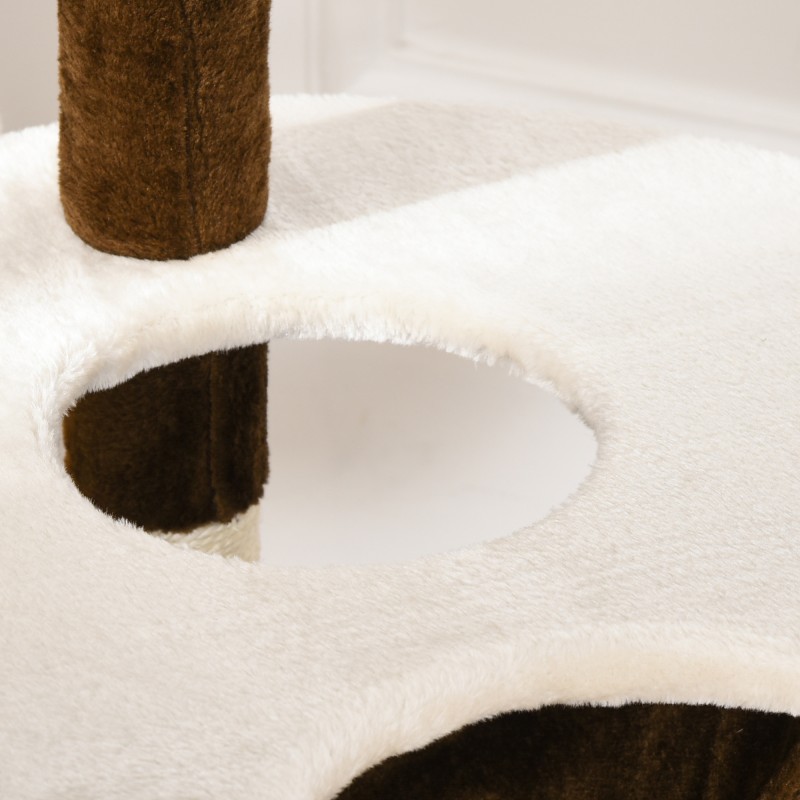 Kissan raapimapuu ja kiipeilypuu monitasoinen, plyysi/sisal 65 x 50 x 153 cm creme-kahvinruskea